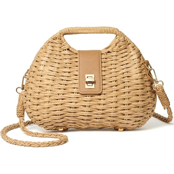 Women Woven Straw Crossbody Purse Boho Summer Beach Shoulder Bag Brown - Picture 1 of 7